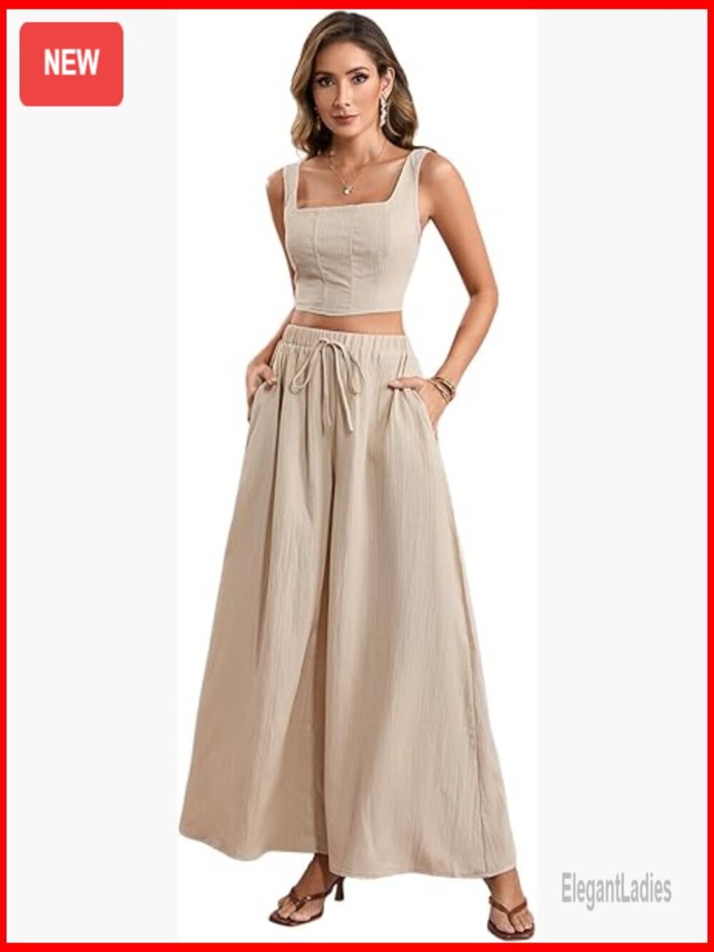 2 Piece Set Square Neck Crop Top Wide Leg Palazzo Pants Outfit